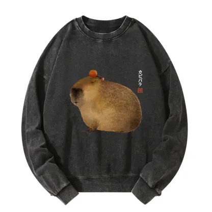 Tokyo-Tiger Calm Capybara Illustration Washed Sweatshirt
