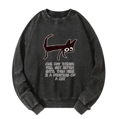 Tokyo-Tiger Cat Cheer Up Drawing Washed Sweatshirt