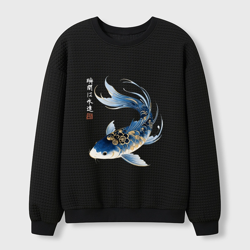 Tokyo-Tiger Elegant Koi Fish Watercolor Art Waffle Sweatshirt