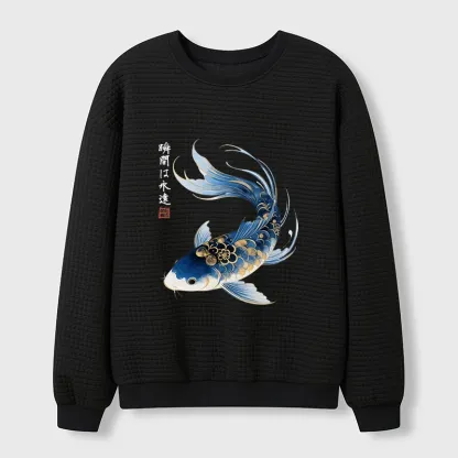 Tokyo-Tiger Elegant Koi Fish Watercolor Art Waffle Sweatshirt