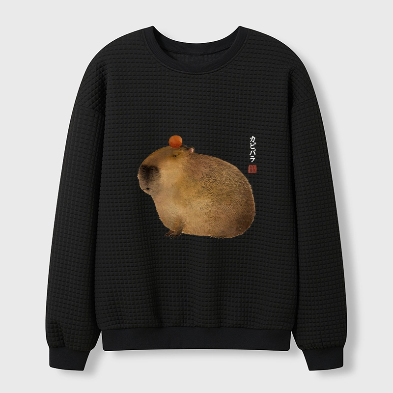 Tokyo-Tiger Calm Capybara Illustration Waffle Sweatshirt