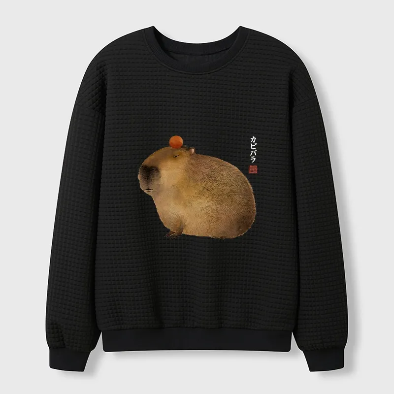 Tokyo-Tiger Calm Capybara Illustration Waffle Sweatshirt