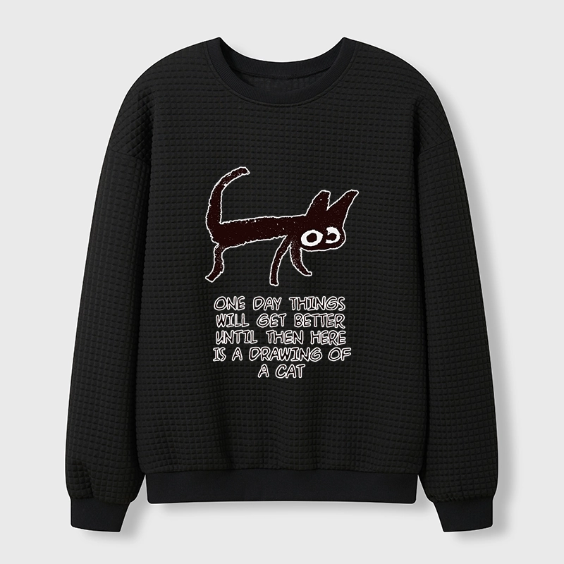 Tokyo-Tiger Cat Cheer Up Drawing Waffle Sweatshirt