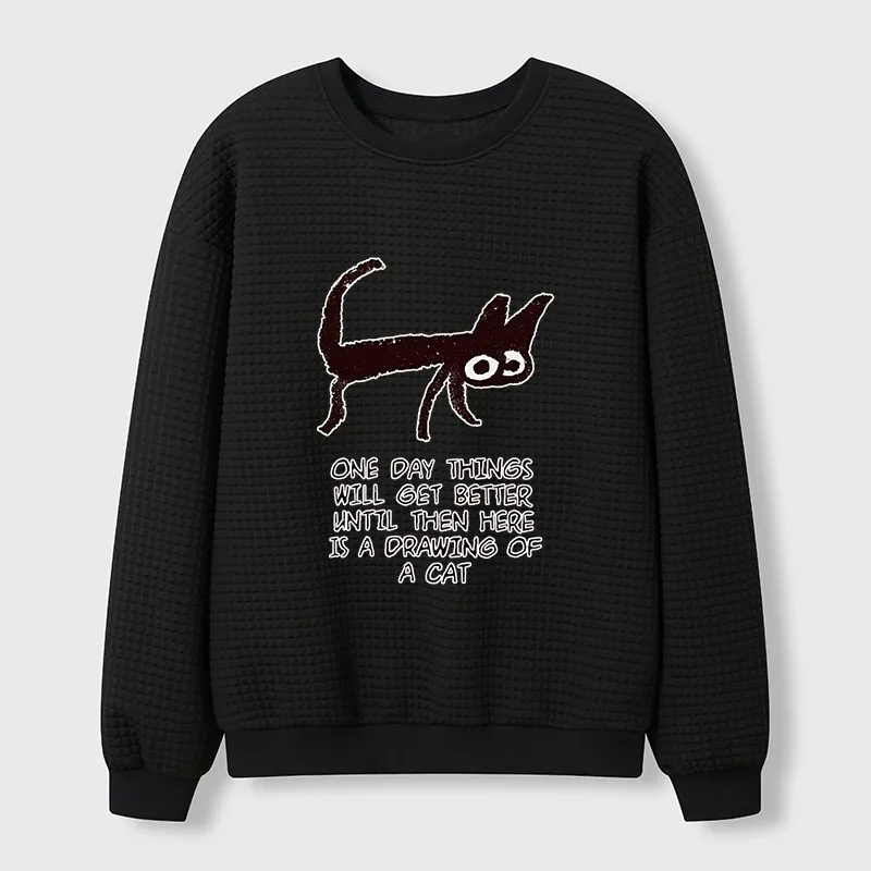 Tokyo-Tiger Cat Cheer Up Drawing Waffle Sweatshirt Sale
