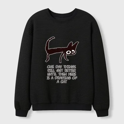 Tokyo-Tiger Cat Cheer Up Drawing Waffle Sweatshirt