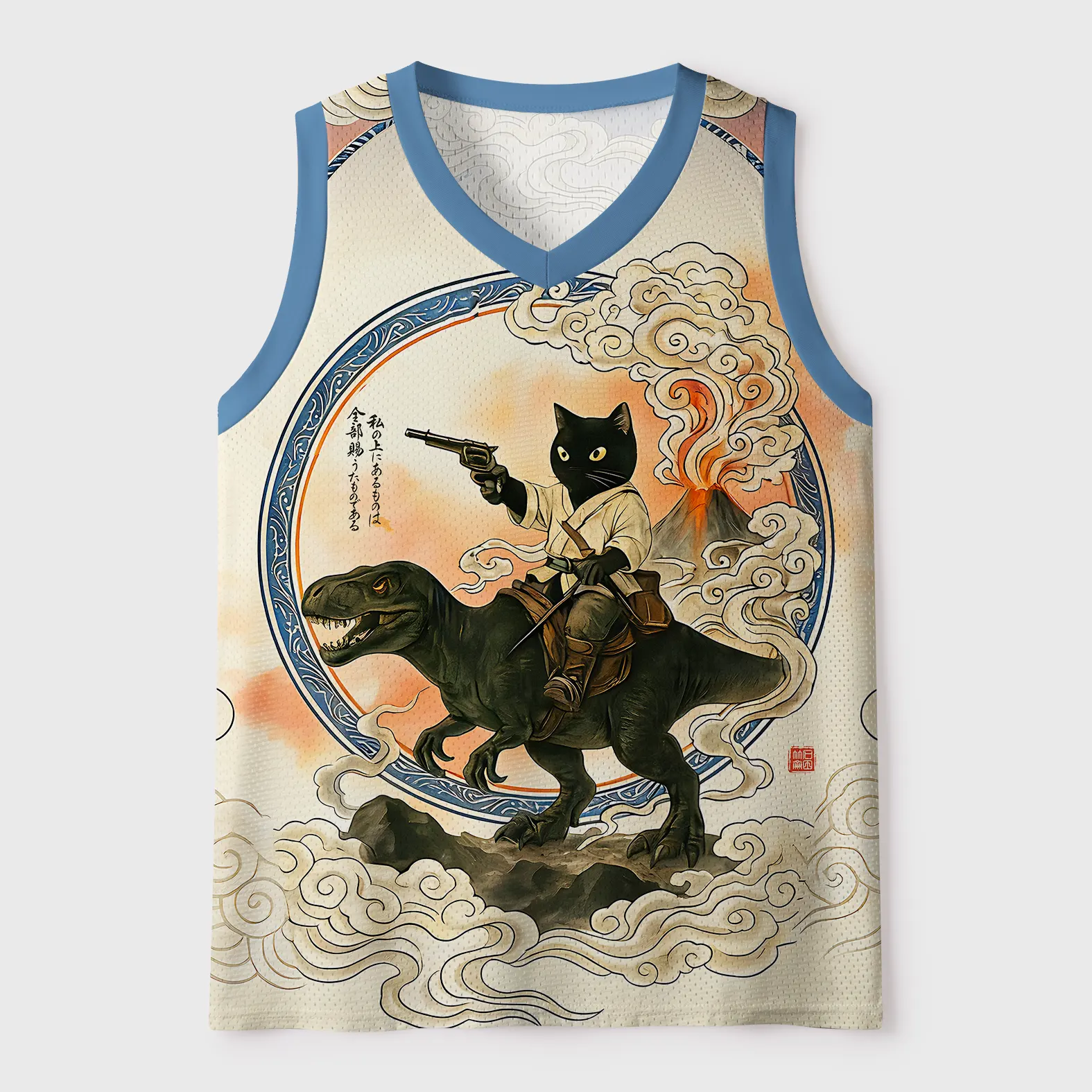 Tokyo-Tiger Cat Riding A Dinosaur Mesh Tank Top