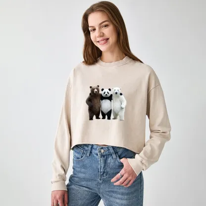 Tokyo-Tiger Three Bears Stand Together Washed Crop Sweatshirt