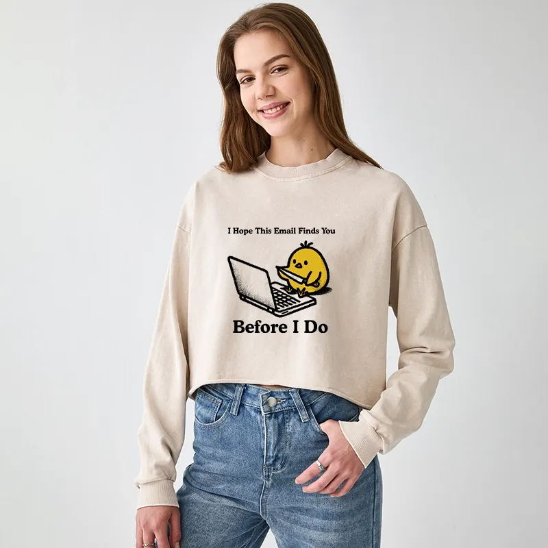 Tokyo-Tiger Chicken Knife Email Meme Washed Crop Sweatshirt