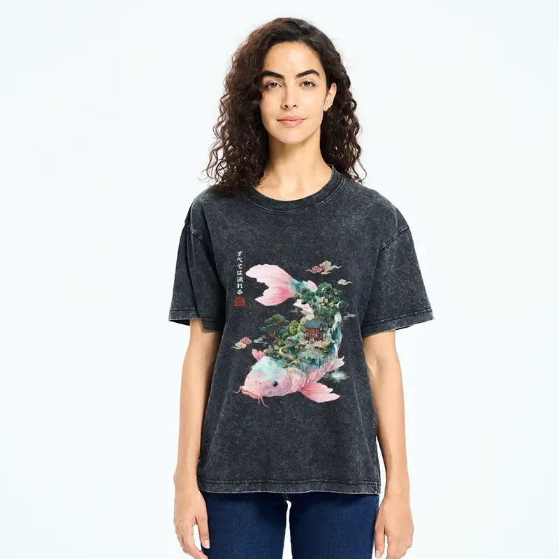 Tokyo-Tiger Journey Of The Flowing Koi Washed T-Shirt