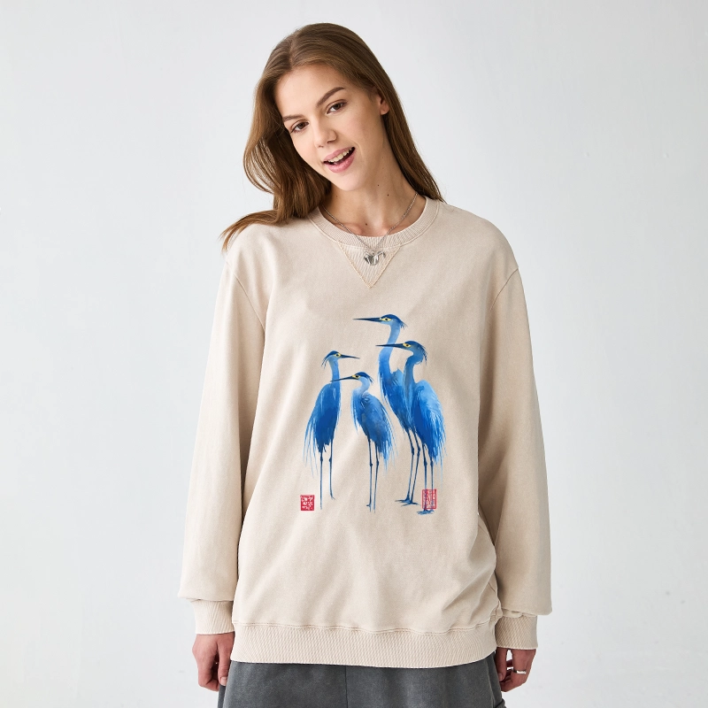 Tokyo-Tiger Flocks Of Great Blue Herons Washed Terry Sweatshirt
