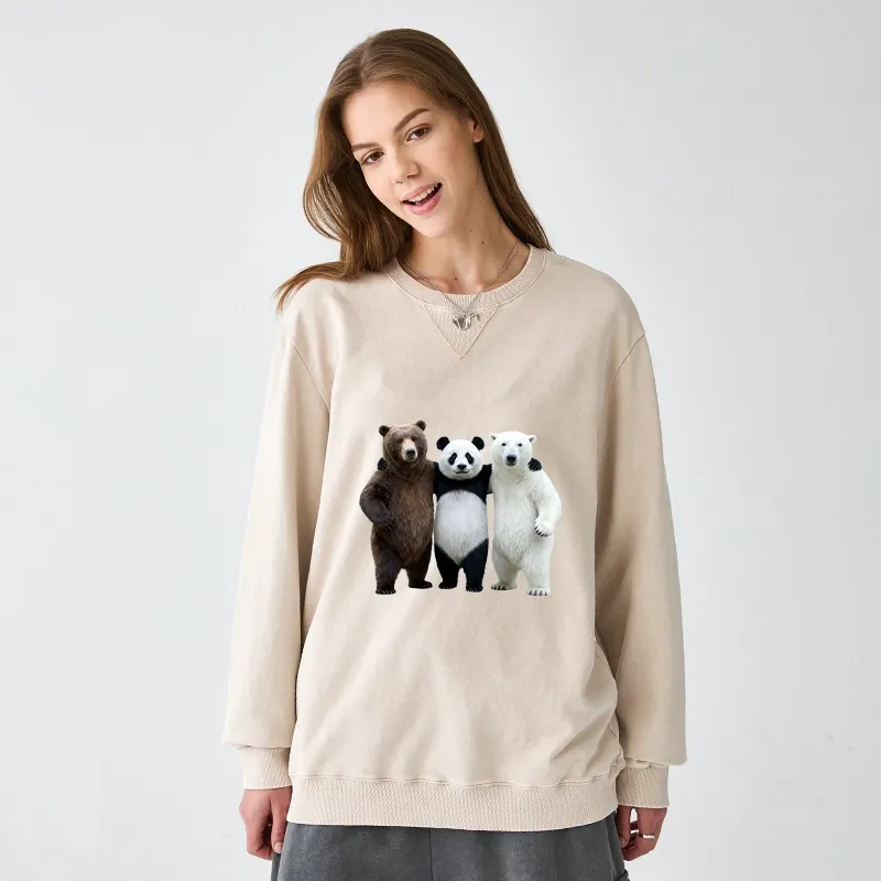 Tokyo-Tiger Three Bears Stand Together Washed Terry Sweatshirt