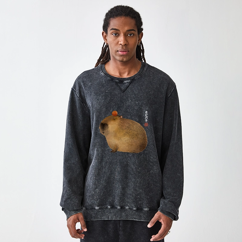 Tokyo-Tiger Calm Capybara Illustration Washed Terry Sweatshirt