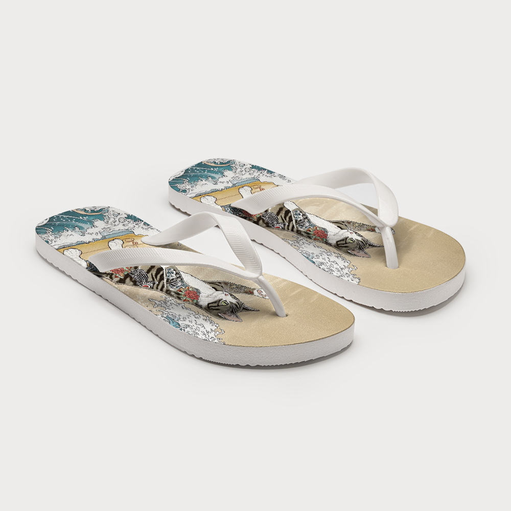 Tokyo-Tiger Cat Surfing Flip Flops