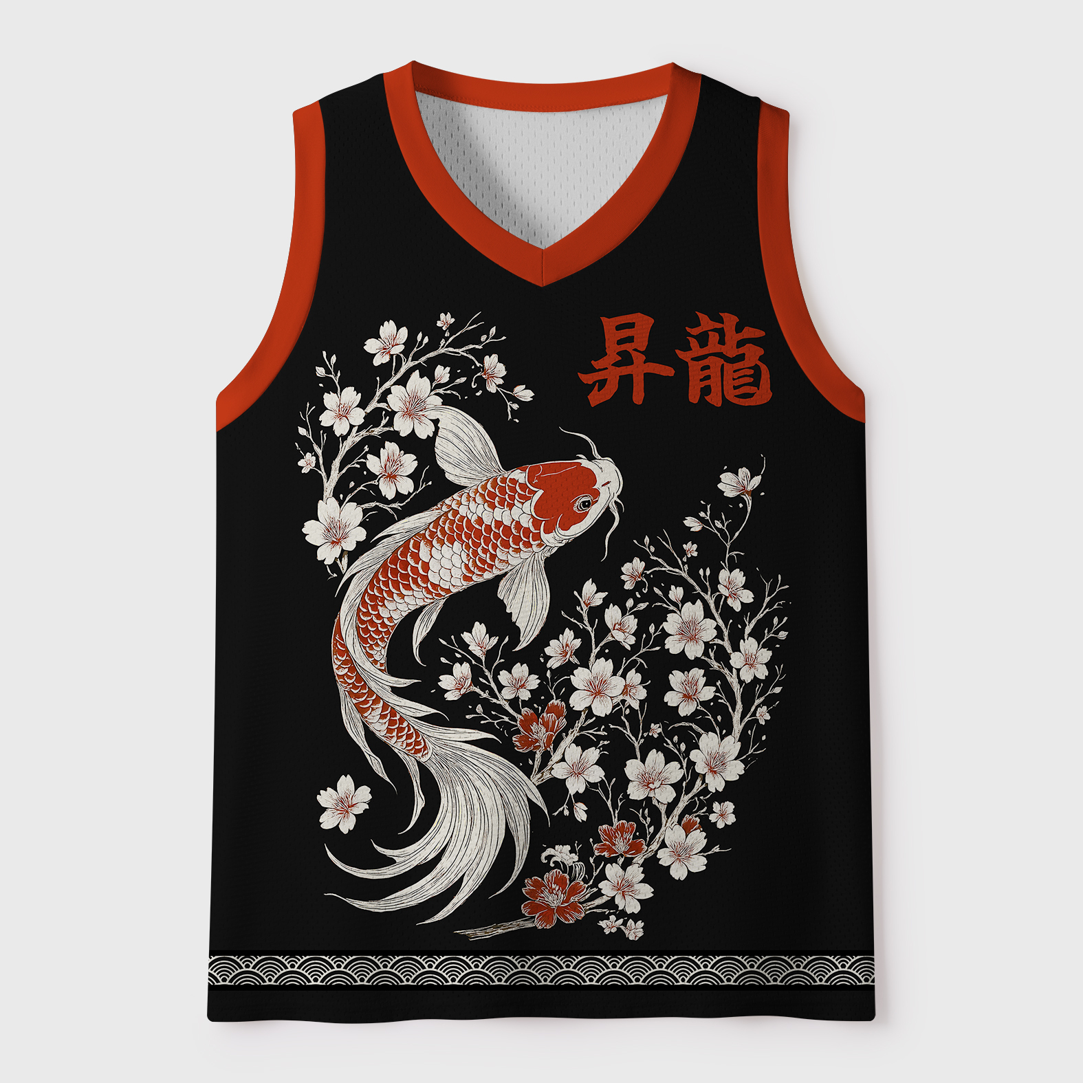 Tokyo-Tiger Vintage Sakura And Koi Mesh Tank Top