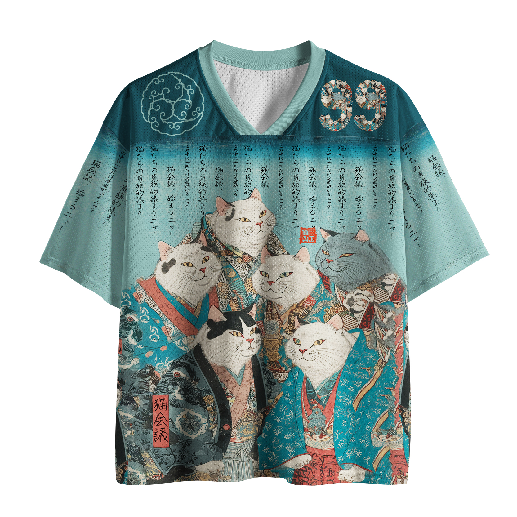Tokyo-Tiger Funny Cat：Formal Gathering of Ukiyo-e Cat Nobles Mesh Jersey