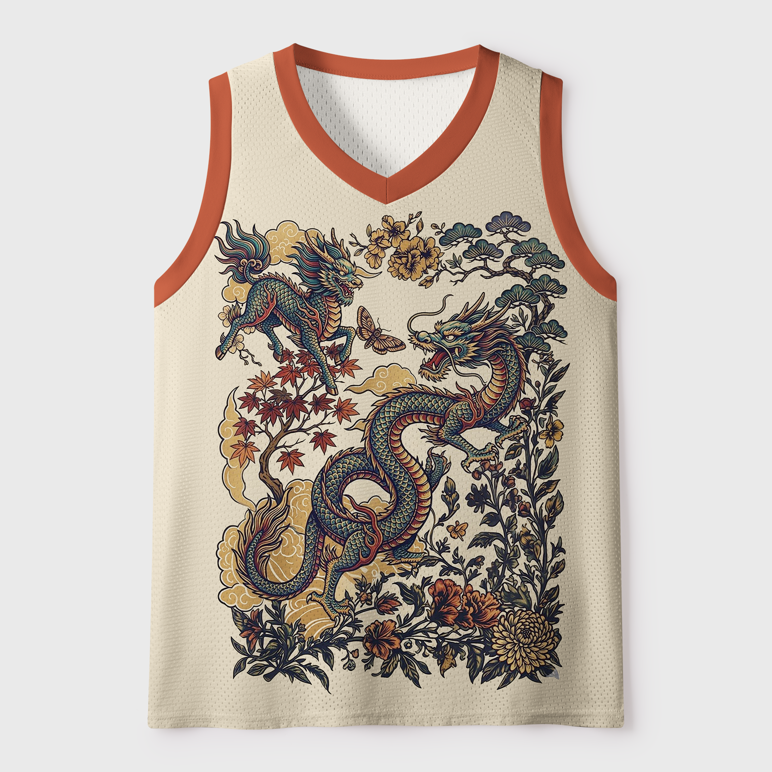 Tokyo-Tiger Cloud Dragon Auspicious Qilin Mesh Tank Top