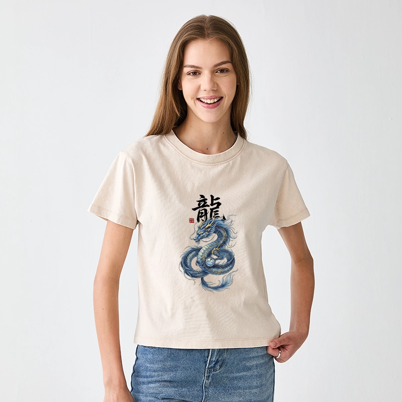 Tokyo-Tiger Mythic Blue Dragon Women's Washed T-shirt