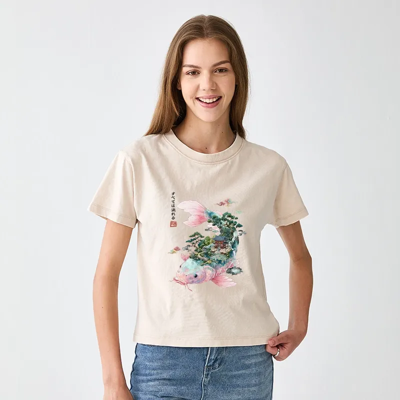 Tokyo-Tiger Journey Of The Flowing Koi Women's Washed T-shirt