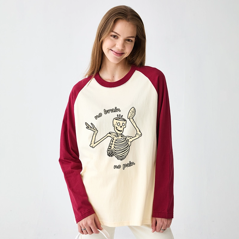 Tokyo-Tiger Skeletons Feel No Pain Raglan Long Sleeve T-shirt