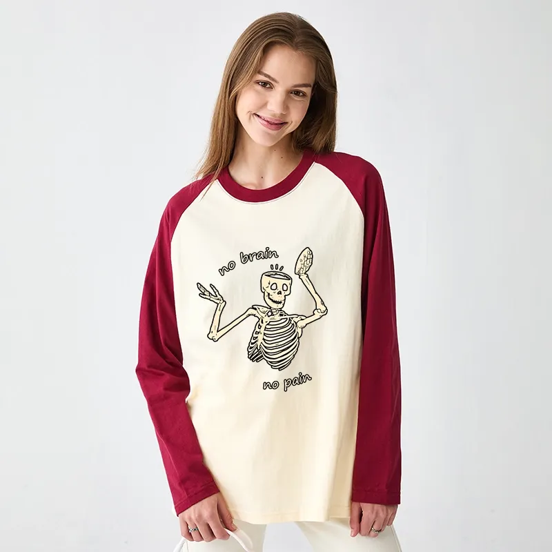 Tokyo-Tiger Skeletons Feel No Pain Raglan Long Sleeve T-shirt