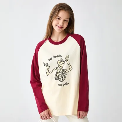 Tokyo-Tiger Skeletons Feel No Pain Raglan Long Sleeve T-shirt
