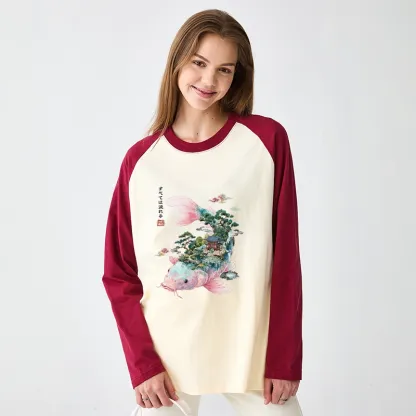 Tokyo-Tiger Journey Of The Flowing Koi Raglan Long Sleeve T-shirt