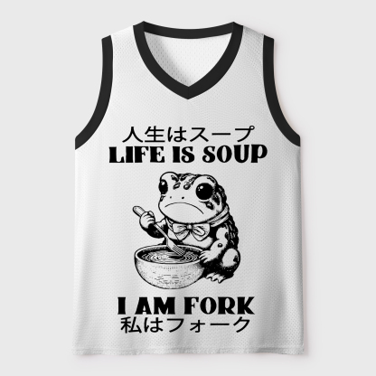Tokyo-Tiger Funny Frog：Life Is Soup I Am Fork Mesh Tank Top