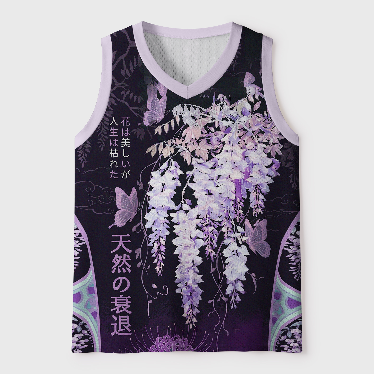 Tokyo-Tiger Wisteria Jpanese Flowers Mesh Tank Top