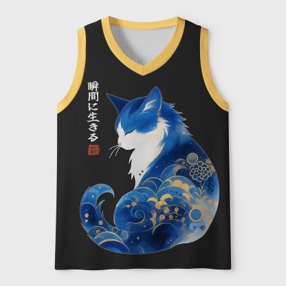 Tokyo-Tiger Retro Zen Cat: Living the Present Mesh Tank Top