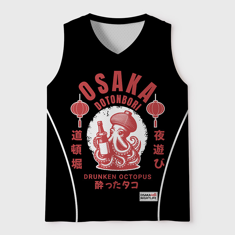 Tokyo-Tiger Drunken Octopus Osaka Nightlife Mesh Tank Top