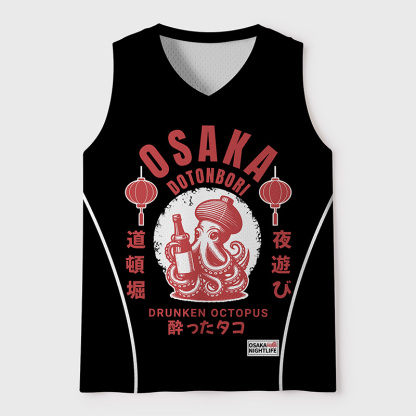 Tokyo-Tiger Drunken Octopus Osaka Nightlife Mesh Tank Top