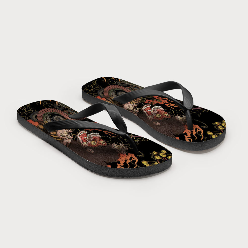 Tokyo-Tiger Japanese Yokai And Skeletons Flip Flops
