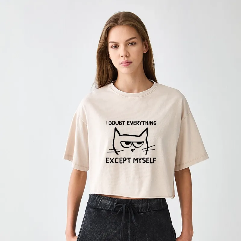 Tokyo-Tiger Confident Kitten Women's Washed Crop T-Shirt