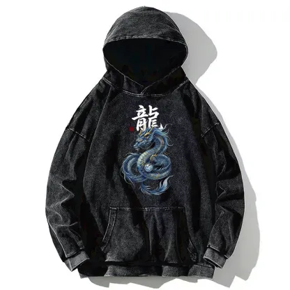 Tokyo-Tiger Mythic Blue Dragon Washed Hoodie