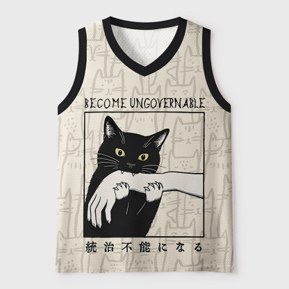 Tokyo-Tiger Black Cat Biting Mesh Tank Top