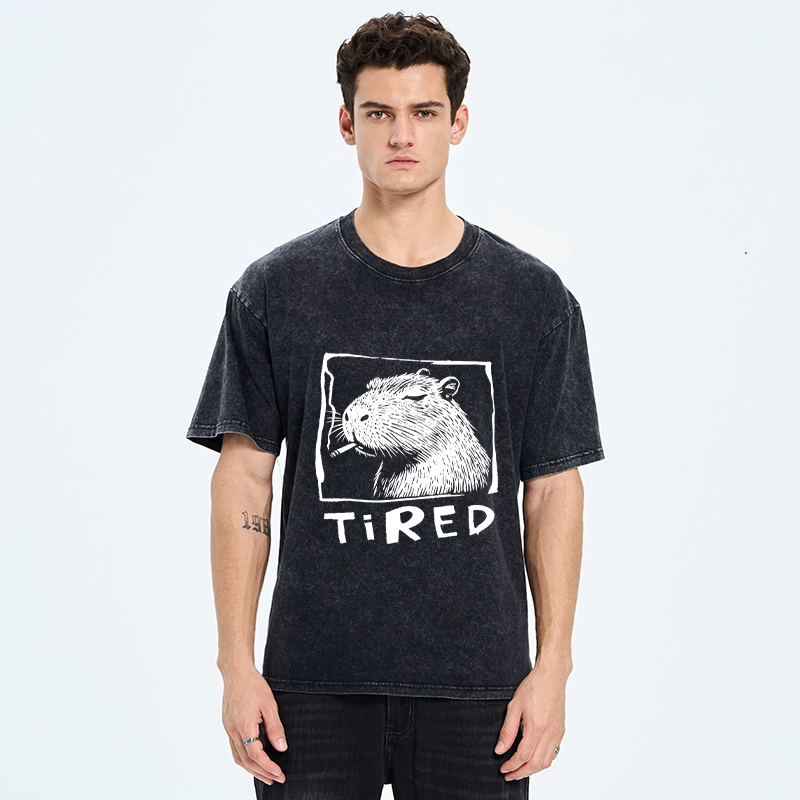 Tokyo-Tiger Tired Life Funny Capybara Art Washed T-Shirt