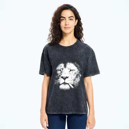Tokyo-Tiger Tired Lion Funny Smoking Washed T-Shirt