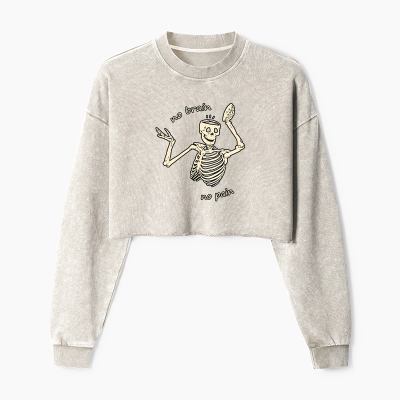 Tokyo-Tiger Skeletons Feel No Pain Washed Crop Sweatshirt