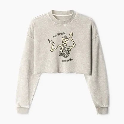 Tokyo-Tiger Skeletons Feel No Pain Washed Crop Sweatshirt