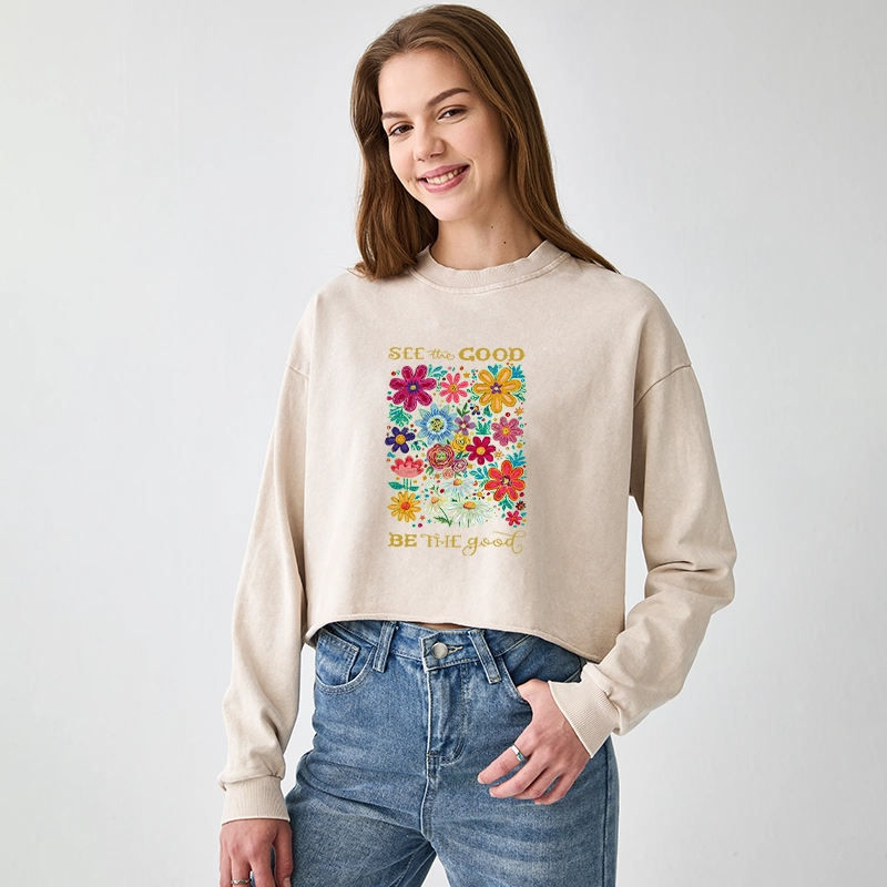 Tokyo-Tiger Flower：See The Good Be The Good Washed Crop Sweatshirt