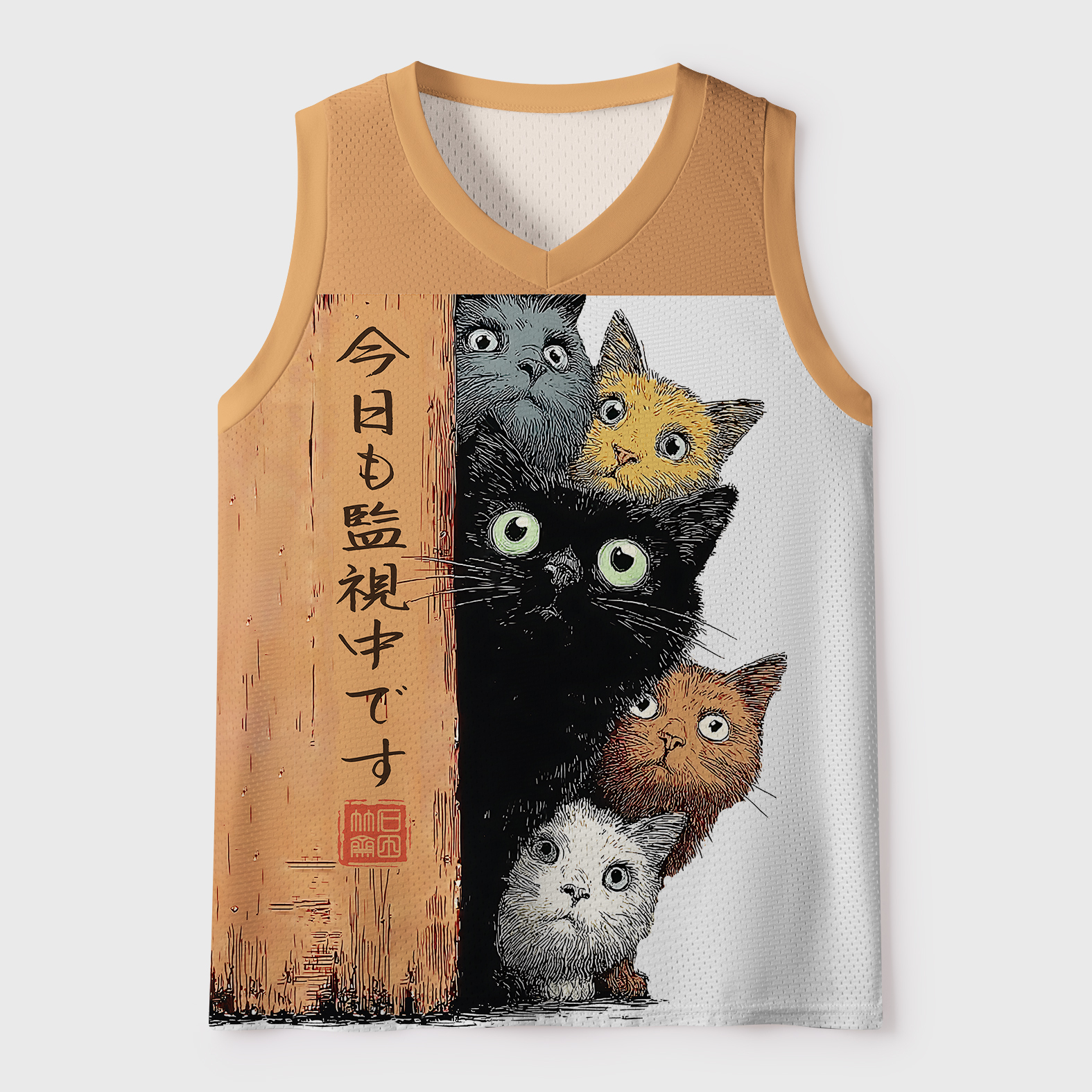 Tokyo-Tiger Five Cats Are Watching You Mesh Tank Top