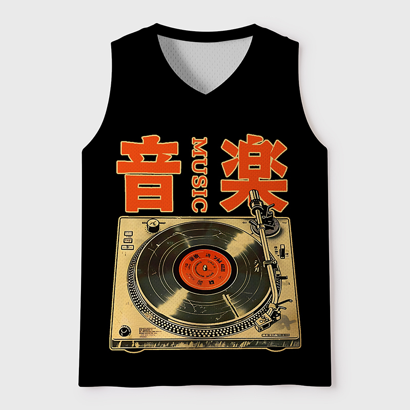 Tokyo-Tiger Retro Music Record Player Mesh Tank Top