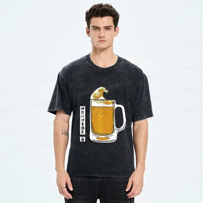 Tokyo-Tiger Japan Beer Wave Washed T-Shirt