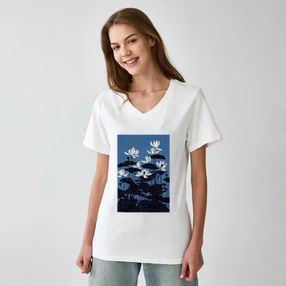 Tokyo-Tiger Blue Lotus Japanese Art V-Neck Classic T-Shirt
