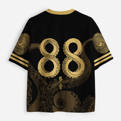 Tokyo-Tiger Octopus Japanese Gold Print Tattoo Mesh Jersey