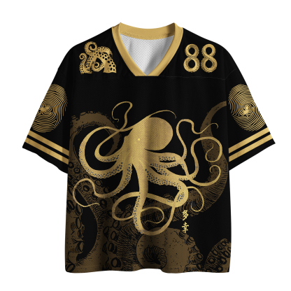 Tokyo-Tiger Octopus Japanese Gold Print Tattoo Mesh Jersey