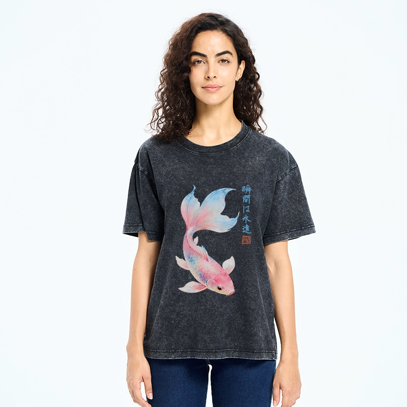 Tokyo-Tiger Koi Fish Dreamy Hues Washed T-Shirt