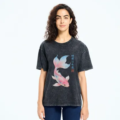 Tokyo-Tiger Koi Fish Dreamy Hues Washed T-Shirt