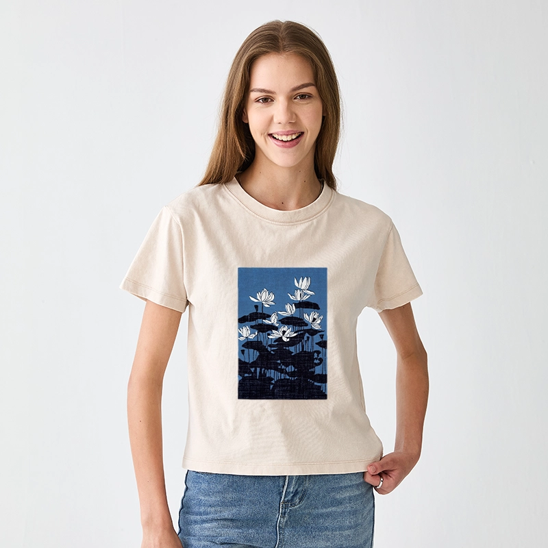 Tokyo-Tiger Blue Lotus Japanese Art Women's Washed T-shirt