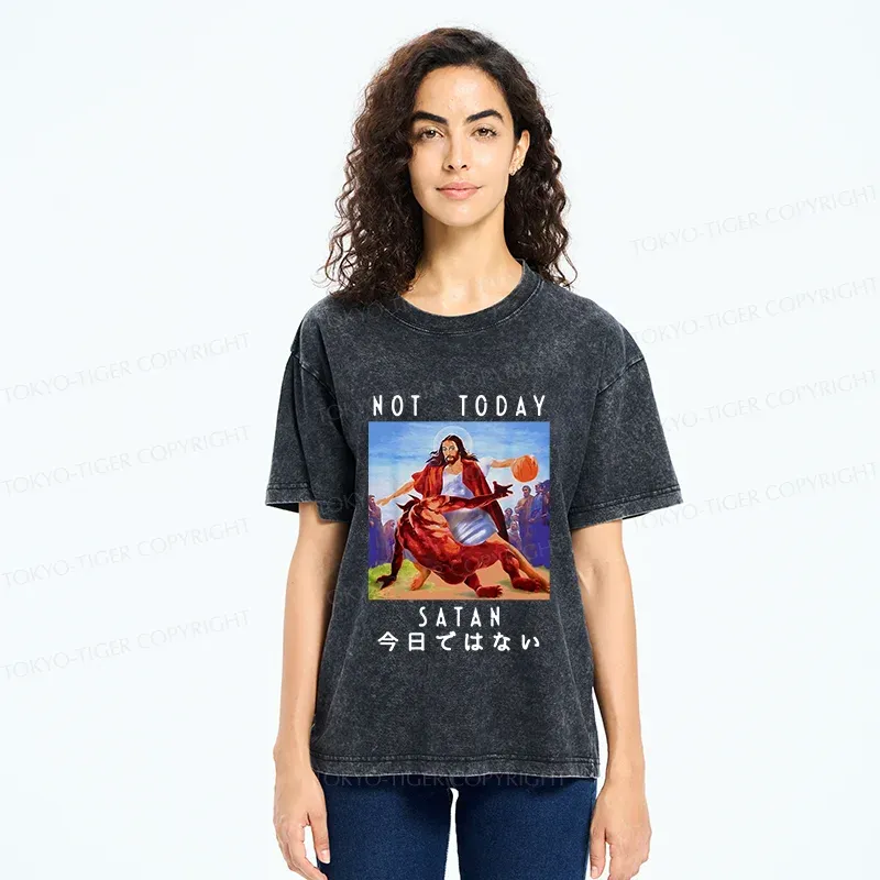 Tokyo-Tiger Jesus Is Fighting The Devil Washed T-Shirt